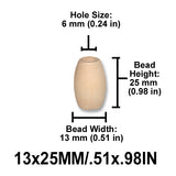 Oval Wood Beads, 2 Sizes (13x25mm, 22x32mm), 8 Color Options, Macrame Plant Hangers, Jewelry Making, Home Decor