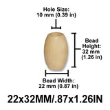 Oval Wood Beads, 2 Sizes (13x25mm, 22x32mm), 8 Color Options, Macrame Plant Hangers, Jewelry Making, Home Decor