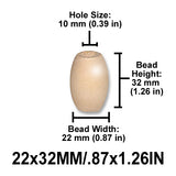 Oval Wood Beads, 2 Sizes (13x25mm, 22x32mm), 8 Color Options, Macrame Plant Hangers, Jewelry Making, Home Decor