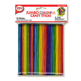 Jumbo Colorful Wooden Craft Sticks, 75 or 300 Count, Pre-Colored, Kids School Projects, DIY Building, Home Decor