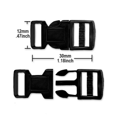 PCBUCK12 Paracord Side-Release Buckles, 12mm, Plastic, Black, Friendship Bracelets, Lanyards, Paracord Projects