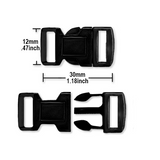 PCBUCK12 Paracord Side-Release Buckles, 12mm, Plastic, Black, Friendship Bracelets, Lanyards, Paracord Projects