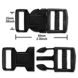 PCBUCK25 Paracord Buckles, 25mm Black Plastic Clasp, Survival Gear, Pet Packs, Camping Straps