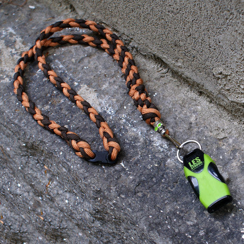 Les Stroud Whistle with a custom lanyard.