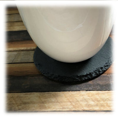 Round Slate Coasters, Set of 4, Genuine Natural Stone, Table Decor, Chalkboard Writing, Gift Sets
