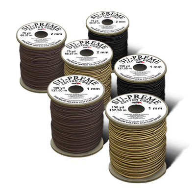 Su-Preme Waxed Cotton Jewelry Cord, 1mm or 2mm, 3 Color Options, Friendship Bracelets, Jewelry Making, Beading