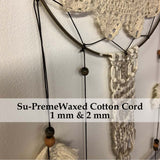 Su-Preme Waxed Cotton Jewelry Cord, 1mm or 2mm, 3 Color Options, Friendship Bracelets, Jewelry Making, Beading